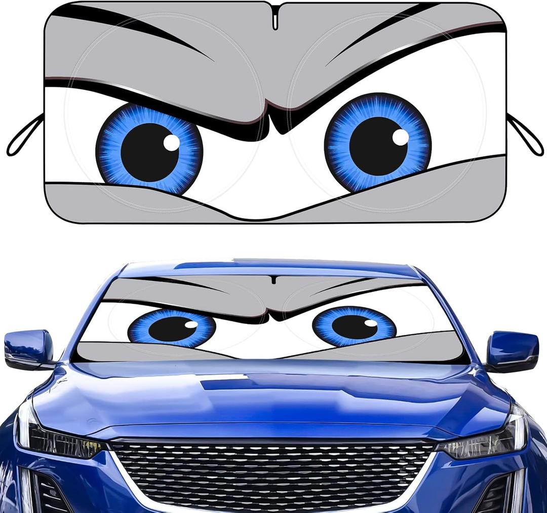 Car Windshield Sun Shade, Funny Eyes Sun Visor, Wear-Resistant Black Tape, Foldable 59x27.5/63''x31.5'' (Standard)