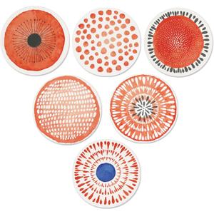 AD Set of 6 Coasters for Drinks Absorbing Round Ceramic Stone Coaster with Cork Base Tabletop Protection Mat for Mugs and Cups,Office,Kitchen (Coral Watercolor Series)
