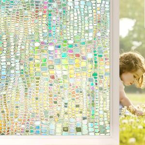 Beautysaid Rainbow Prism 3D Window Clings - Heat Blocking Stained Glass Decor, Peel & Stick Decals for Home, Bathroom & Doors (Pure, 35.4x157.4 in) (35.4 x 157 inch)