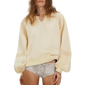 Gacaky Sweatshirt for Women Oversized Fleece Embroidered Crochet Cropped Pullover Tops Fall Fashion Outfits Clothes, Large