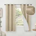 Linen Blackout Curtains for Bedroom Narrow Window, Thermal Insulated Complete Light Blocking Privacy Soundproof Small Curtains for Basement, Each 38 Inch Wide 63 Inch Length 2 Panels, Burlap