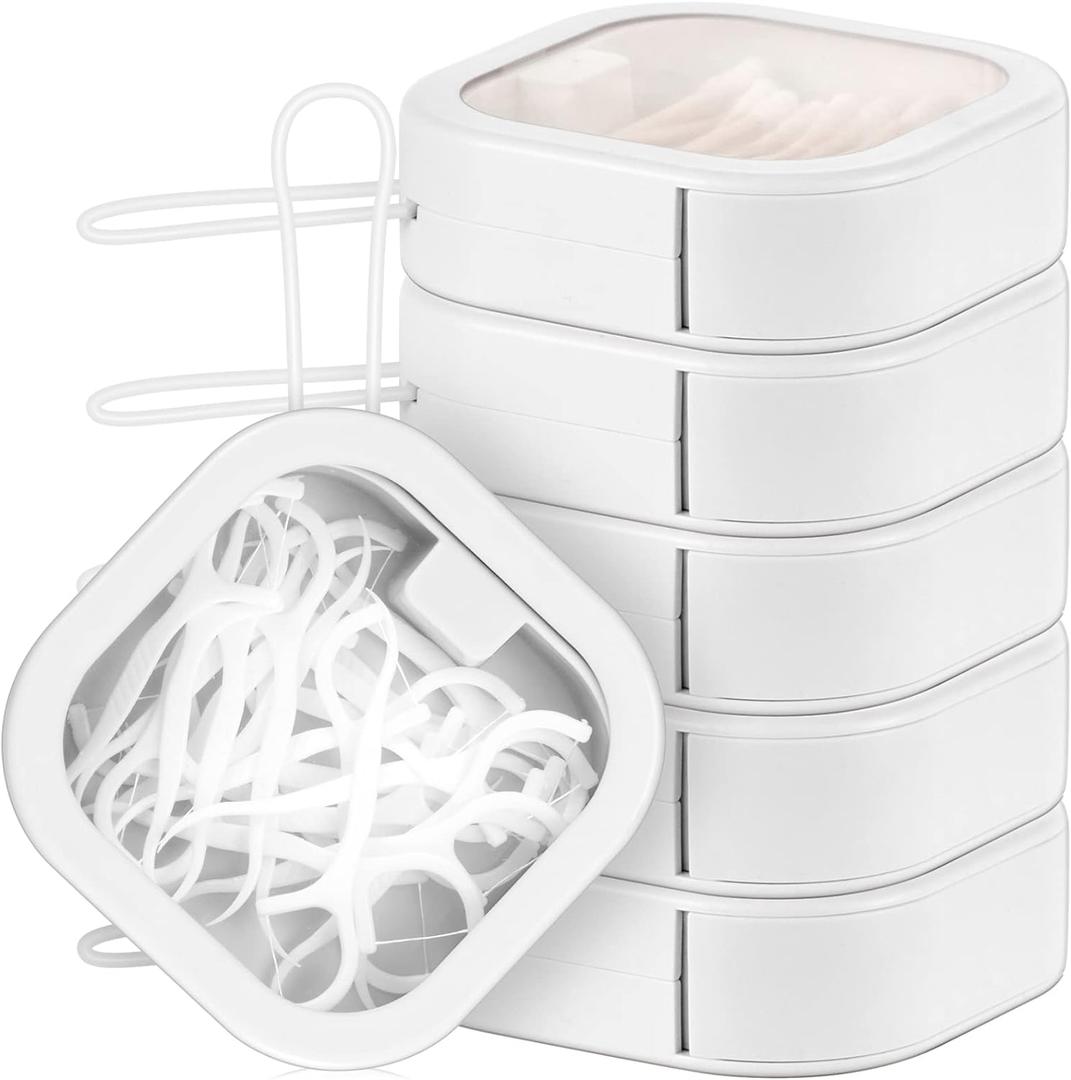 Kathfly 6 Pcs Hair Tie Container Dispenser Organizer Hair Tie Holder Travel Portable Bobby Pin Holder Cotton Swabs Dispenser Women Bathroom Storage Accessory Travel Essentials(White)