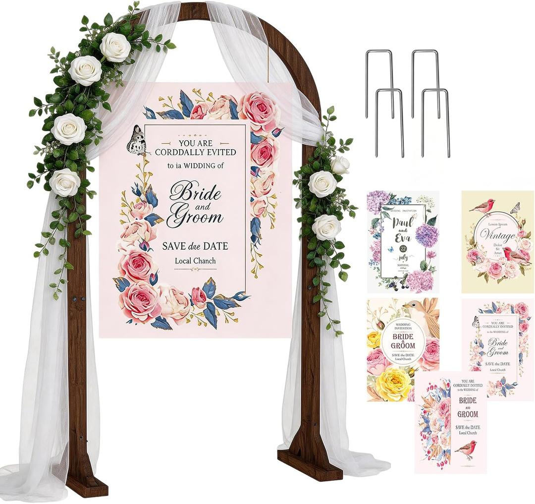 6.6FT Wooden Wedding Arches for Ceremony Wooden Arbor Arch Backdrop Stand with Design Bundle for Indoor Outdoor Birthday Party Garden Beach Forest Rustic Boho Decor Wedding Arches for Ceremony