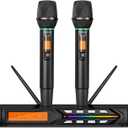 Depusheng R7 Wireless Microphone Set with Two Wireless Dynamic Handheld Microphones Receiving Range of 80 Meters Suitable for Karaoke Concert Stage