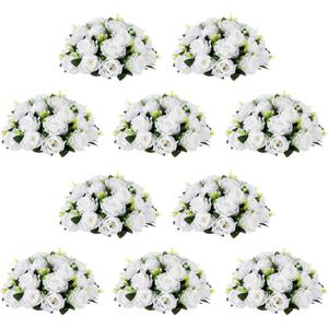 NUPTIO Flower Wedding Centrepieces for Tables - 10 Pcs 13.8in Diameter White Artificial Flowers Rose Ball for Centerpieces Table - Fake Rose Arrangements for Weddings Birthday Party Decorations