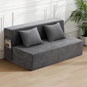 HOMFINE Folding Sofa Bed - Convertible Sleeper Chair with Pillow, Fold Out Couch, Memory Foam Floor Mattress, Futon Couch, Lazy Sofa for Living Room/Dorm/Guest Room/Home Office, Grey, Queen Size