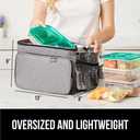 GORILLA GRIP Insulated Lunch Box Bag for Women Men,15L, Leakproof XL Reusable Soft Cooler Bags, Multiple Compartments, Mesh Pockets and Adjustable Strap, Food Tote Keeps Drinks Cold, 13x9, Light Gray