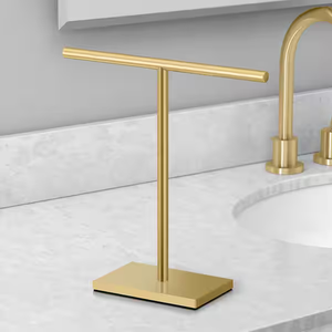 TocTen Hand Towel Holder Stand, T-Shape Hand Towel Rack for Bathroom Vanity Countertop, SUS 304 Stainless Steel Bath Towel Bar Stand with Heavy Duty Base (Gold) (13 Inch)