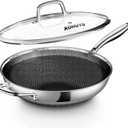 Wok Pan, 13-Inch Stainless Steel Woks & Stir-Fry Pans Nonstick, Wok Pan with Lid for Induction, Electric, Gas, Halogen, All Stoves, Professional PFOA Free Cookware, Dishwasher & Fast Heat