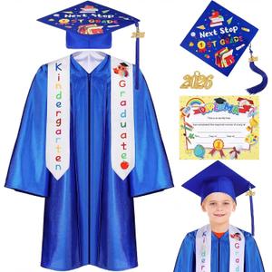 Retisee 7 Pieces 2026 Kindergarten and Preschool Graduation Cap Gown Stole Set with 2026 Tassel Diploma Grade Graduation, Size 24, X-Small