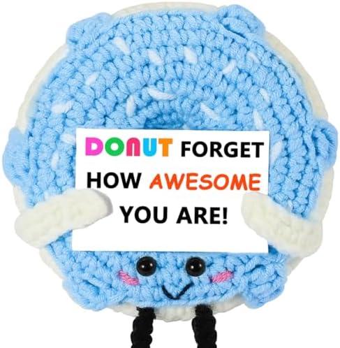 Pack of 2 RQWZBCHX Crochet Donut Gift - Positive Emotional Inspirational Support Cute Handmade Crochet Donut for Women Kids Friends Motivational Presents - Donut Forget How Awesome You are (Blue)