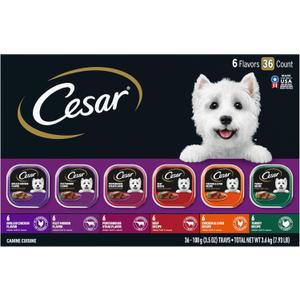Cesar Wet Dog Food Classic Loaf in Sauce Grilled Chicken, Filet Mignon, Porterhouse Steak, Beef, Chicken & Liver and Turkey Variety Pack 3.5 oz. Easy Peel Trays (36 Count, Pack of 1)