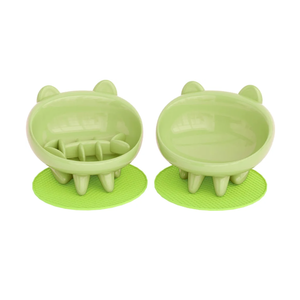 Cat Bowl, Raised Slow Feeder, Inclined Anti-Vomiting Cat Bowl with Non-Slip Mat, Moustache Friendly, Cat Food Dish (Green)