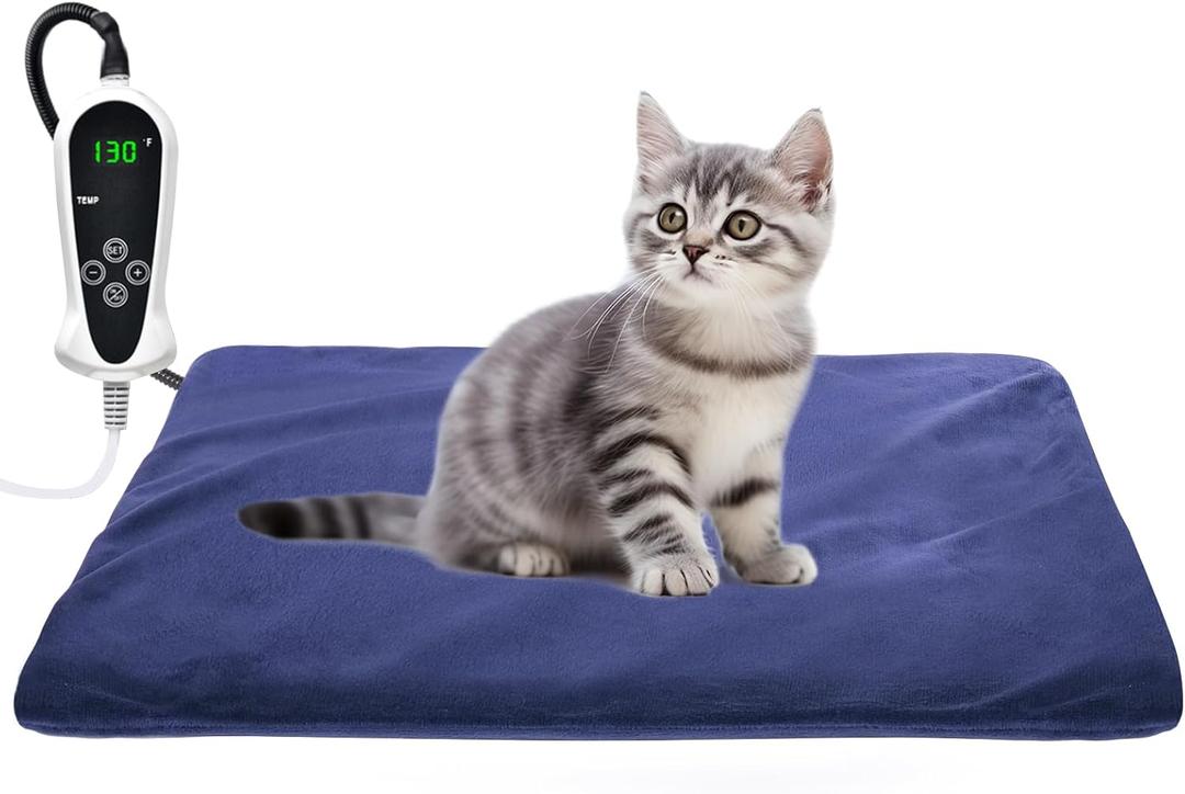 RIOGOO Pet Heating Pad, Electric Heating Pad for Dogs and Cats Indoor Warming Mat with Auto Power Off (S: 17.5"x14") (Blue)