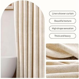 Linen Shower Curtain Beige, Fabric Boho Farmhouse Shower Curtains for Bathroom Cream Cotton Natural Cloth Liner Set 72" W x 72"