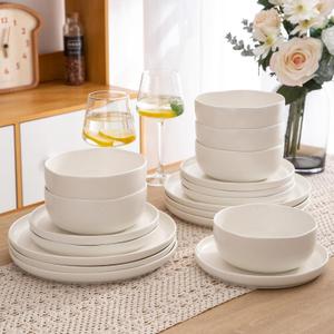 AmorArc Ceramic Dinnerware Sets, Wavy Rim Stoneware Plates and Bowls Sets, Highly Chip and Crack Resistant | Dishwasher & Microwave & Oven Safe Dishes set, Service for 6 (18pc)-Matte Speckled White (Service for 6, Matte Speckled White)