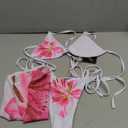 ZAFUL Womens 3pcs Swimsuit Floral Halter Triangle Bikini Top Tie Side Bottom with Long Sheer Cover Up Skirt (Small, 0-white Pink)