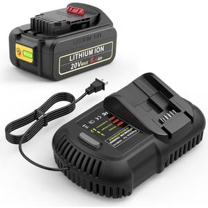 20V 6Ah Battery & Charger Combo - Replacement for Dewalt DCB206/DCB204, Compatible with 20V/12V Tools (DCD/DCF/DCG/DCS Series)