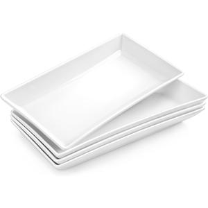 MALACASA Serving Platters Set of 4, Ceramic Serving Platters and Trays for Serving Food, Rectangular Serving Trays for Party, Large Serving Plates, Party Serving Trays and Platters - 12 Inch, White