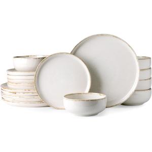 AmorArc Ceramic Dinnerware Sets, Wavy Rim Stoneware Plates and Bowls Sets, Highly Scratch Resistant | Dishwasher & Microwave Dishes set, Service for 6 (18pc)-Speckled Cappuccino