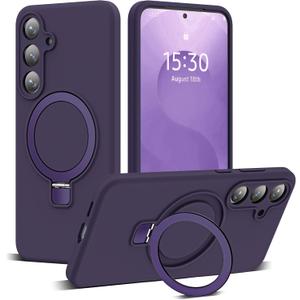 for Samsung Galaxy S25 Case with Magnetic Invisible Stand [Compatible with Mag-Safe] Military Drop Tested [Full Camera Protection] Silicone S25 Case for Women Men 6.2'', Dark Purple