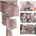 2 x HUIHUANG Dusty Rose Velvet Wired Ribbon 2-1/2", Dusty Pink and White Velvet Wire Ribbon for Christmas Tree, Bows, Wreaths, Gift Wrapping, Garland, Home Decor, Crafts-Continuous 10 Yards/Roll