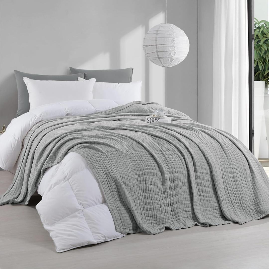 HOMBYS Oversized King Muslin Blanket - 100% Cotton 6 Layer for Adult, Giant Lightweight Summer Gauze, Extra Large (120x128) (120x128)