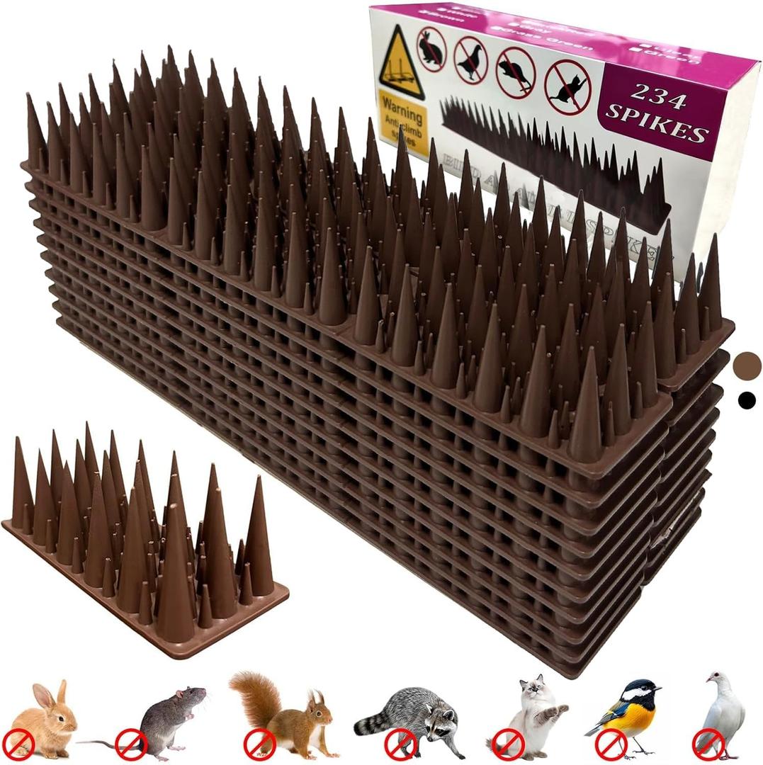 Plastic Bird Spikes Deterrent for Outside to Keep Birds Pigeon Squirrel Away from Porch Baffle Feeder Yard Patio, Fence Spikes 20pack 20Feet Bird nest blocke, Anti-Climb Spikes for Plant Garden Brown