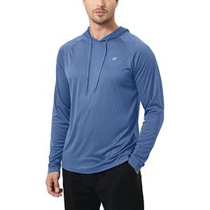 Yundobop Men's UPF 50+ Rash Guard Swim Shirt Long Sleeve Athletic Hoodies Lightweight Fishing Running Thumbholes Shirt, XL, Stone Blue