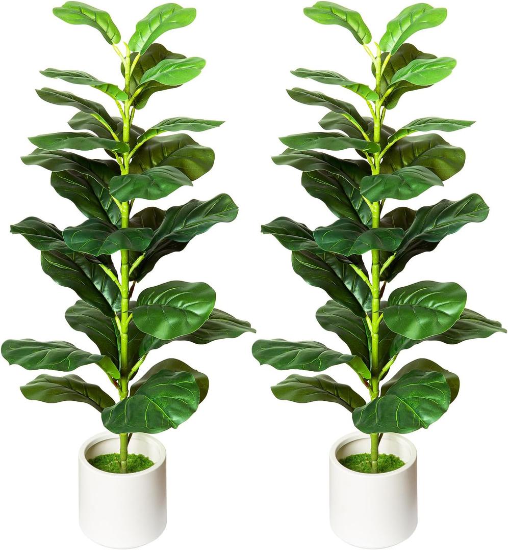 2Pack Artificial Fiddle Leaf Fig Tree, 35" Faux Ficus Lyrata Plant with Pot, Floor Plant Outdoor Artificial Plant, Suitable for Living Room, Office, Bedroom Decor