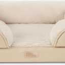 Town & Country Everyday CuddleTown Comfy Solid Bolster Sofa Pet Bed, Supportive & Calming Egg Crate Foam, Non-Slip Bottom, Machine Washable Cover, Beige, Large 35"x25"x8"