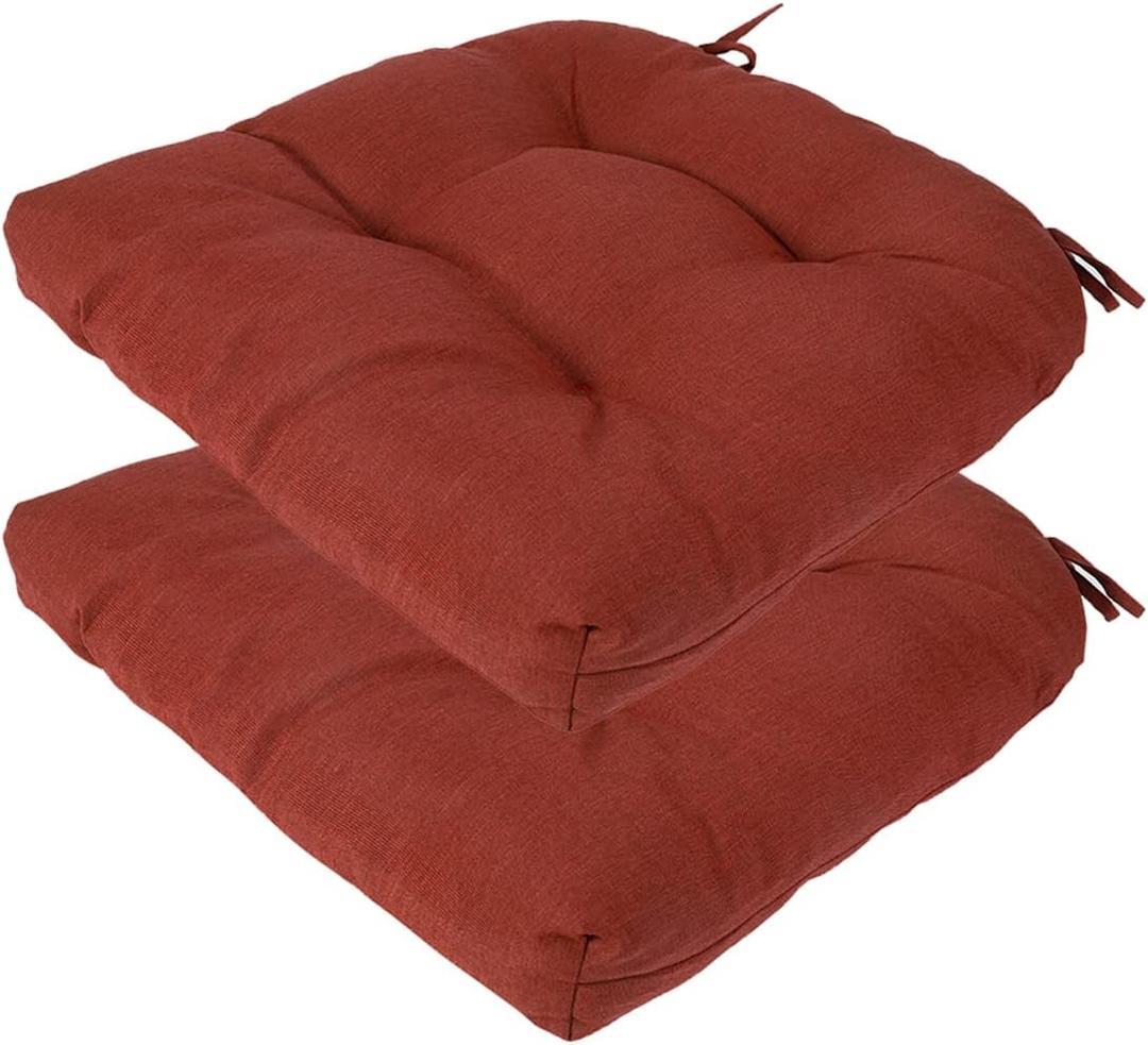 FUNHOME Outdoor Chair Cushions 19 x19 Inch, Water Resistant Tufted Seat Cushions 19", Reversible, Weather Resistant, Rounded Back Wicker Chair Cushion for Patio Garden Furniture(Dark Red)