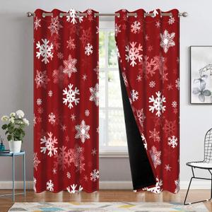 Red Christmas Curtains for Living Room 84 Inches Long Snowflakes Blackout Curtains for Bedroom Xmas Winter Grommet Room Darkening Thermal Insulated Window Treatments 52x84, 2 Panels