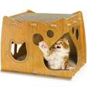 WRINGKIT Cat Scratcher House, 2 in 1 Cat Cardboard House with 2 Scratching Pads, Sturdy Cat House Lounge for Indoor Cats to Rest and Hide, Maximum Load Capacity 66 Lbs