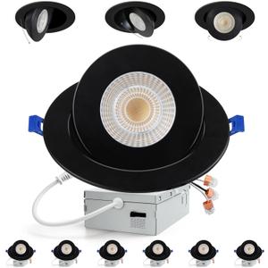 Adetu Recessed Lighting 6 inch, 360+90 Adjustable Directional 6 inch 5CCT Gimbal Black Led Recessed Lighting, 2700K-5000K Dimmable Retrofit Eyeball Can Recessed Lights with Jbox, ETBlack-6 Pack