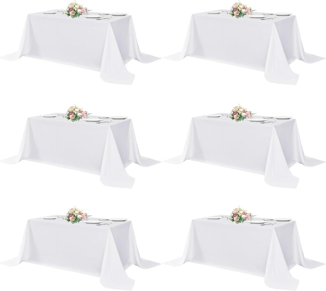 sancua Rectangle Tablecloths 6 Pack - 90x132 Inch - White Washable Fabric Cloth Table Cloth, Large Reusable Polyester Table Covers for Wedding, Party, Birthday, Banquet