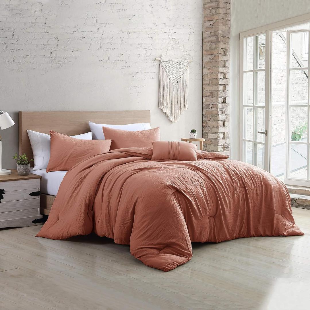 Modern Threads 4-Piece Garment-Washed Comforter Set Beck Dark Rose Queen
