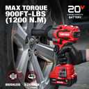 Cordless Impact Wrench, 900Ft-lbs (1200N.m) 1/2" Brushless Impact Gun, 20V High Torque Power Impact Driver, 2x4.0Ah Batteries,Brushless Motor 2400 RPM Variable Speeds for Family Car/Pickup Truck/Mower