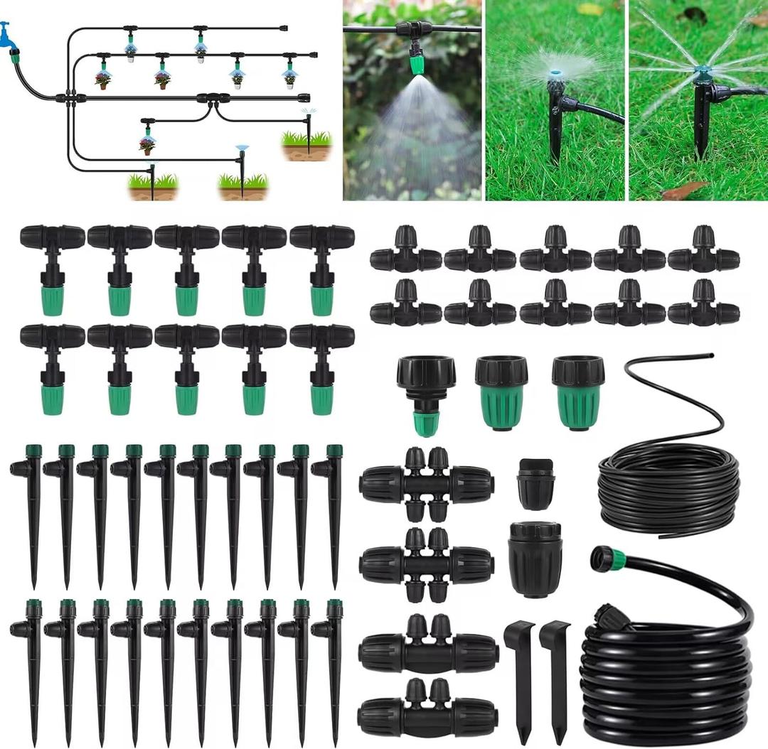 Leak-Proof Drip Irrigation Kit,Quick Connect Irrigation System,2025 New Lock Barbed Garden Watering System with 1/4 inch 1/2 inch Irrigation Tubing Hose for Garden,Raised Garden Bed, Lawn
