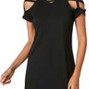 Verdusa Women's Criss Cross Cold Shoulder Short Sleeve Mini T Shirt Dress (Black, M)