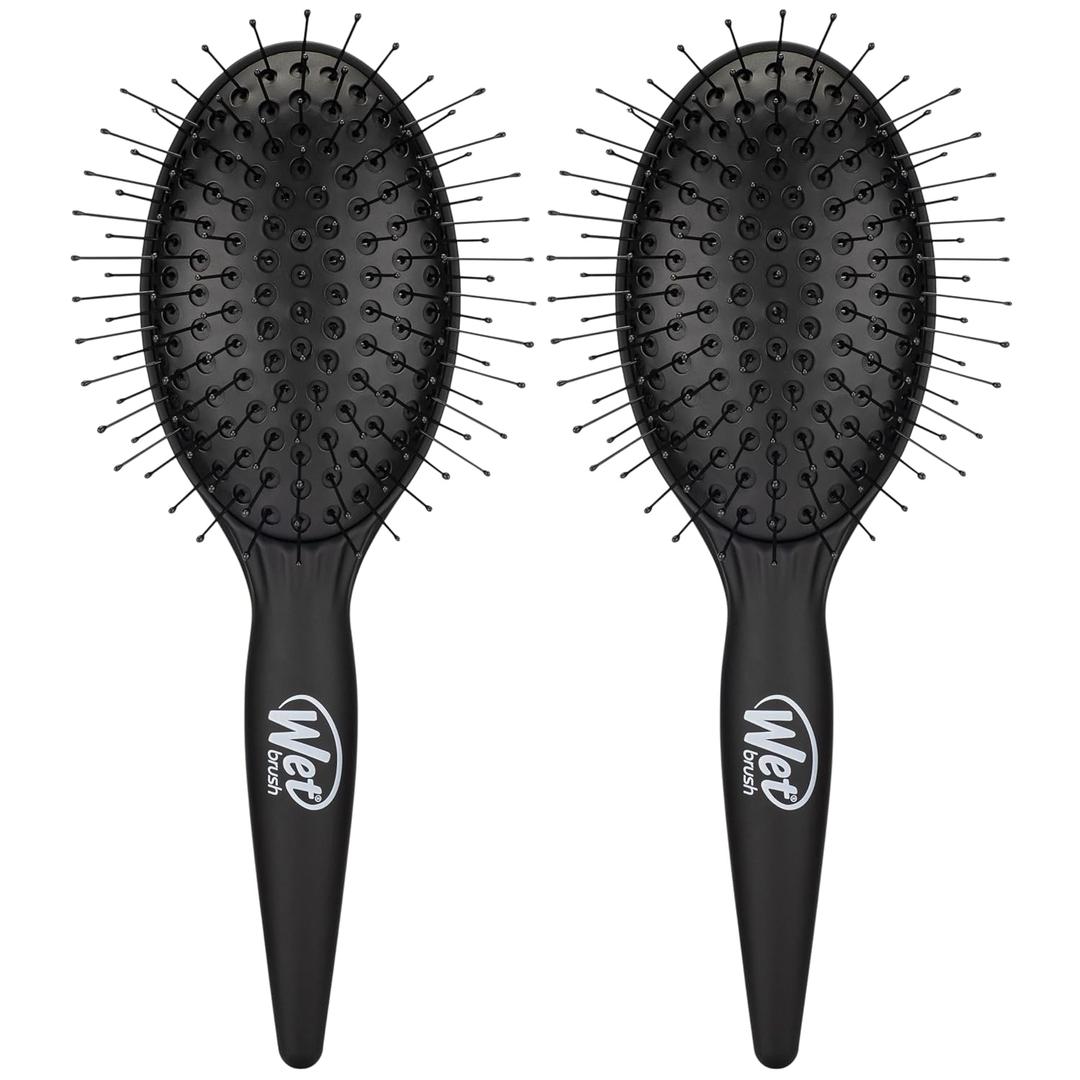 Wet Brush Easy Blowout Detangling Hair Brush, Black, Edgeless HeatFlex Bristles for Blow Dry, Ergonomic Soft-Touch Handle, Maximum Volume, Ceramic Coating Pad Smooths & Straightens (Pack of 2)