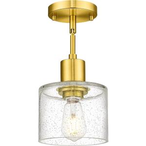 LMS Modern 1-Light Semi Flush Mount Ceiling Light, Brushed Gold Close to Ceiling Light with Seeded Glass Shade, Farmhouse Lighting for Hallway Corridor Kitchen, LMS-101GD