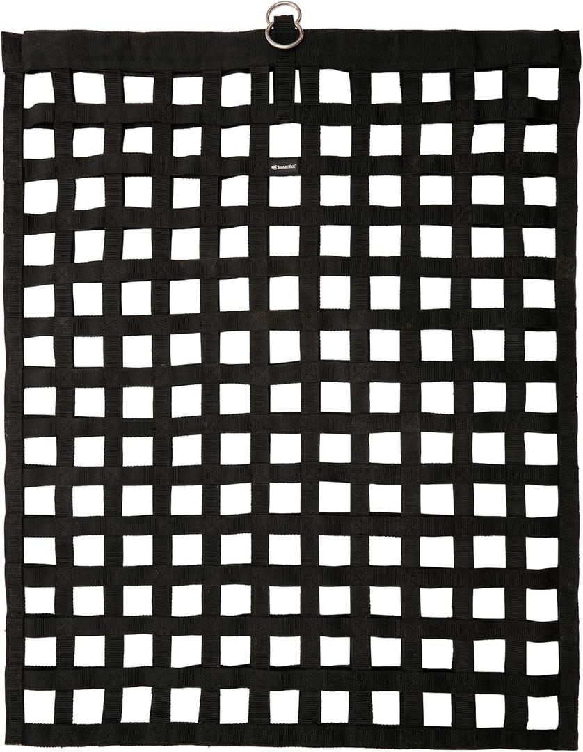 SmartEquine Slow Feed Hay Bag for Horses | Hay Feeder Net with Resistant Nylon | Gator Mouth Enclosure for Easy Loading | Fits 10-15 lbs of Hay | 4 Flakes Bag | 37" x 30" | Black | 2" Holes