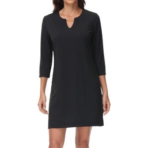 Lightbare Women’s 3/4 Sleeve Dress with Pockets UPF 50+ Casual Sun Dress Breathable Quick Dry for Beach Hiking Outdoors Party (M, Black)