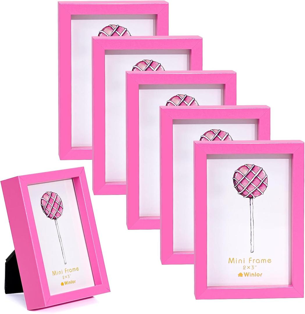 Small Picture Frames, Mini Size Baby Photo Frame, 2x3'', Set of 6, For Tabletop Home Decor, Polaroid Picture Frame with Soft Magnet, Cute Refrigerator Magnets, Pink