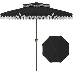 Kingdura 9ft Patio Umbrella with Fringe, Outdoor Table Umbrella with 8 Sturdy Fiberglass Ribs, Push-Button Tilt, Fade Resistant Canopy, UPF 50+, Luxurious Vintage Pool Umbrellas for Lawn, Deck, Balcony