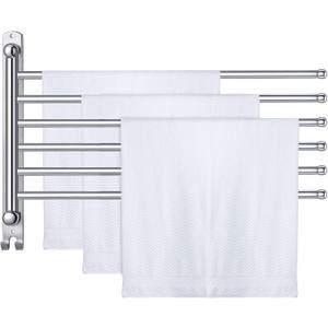 Teenyyou 20.4 Inches Swivel Towel Rack 304 Stainless Steel 6 Arms Bathroom Towel Rack Hanger Pool Holder Wall Mounted Swivel Bar Space Saving with Hook(Sliver)