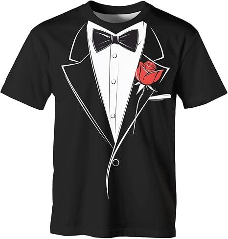 Tuxedo T-Shirt Short Sleeve Funny Tux with Bowtie Tee Shirt for Men Women, XL, Black