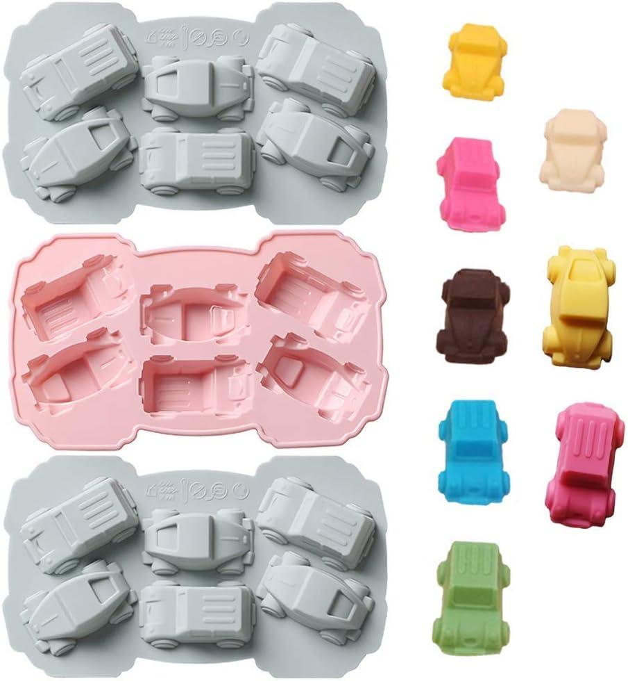 3Pcs Car Silicone Ice Cube Trays Auto Silicone Chocolate Molds Jello Candy Gummy Mold Cake Decorating Tool Crayon Wax Melt Mould (Random Color)