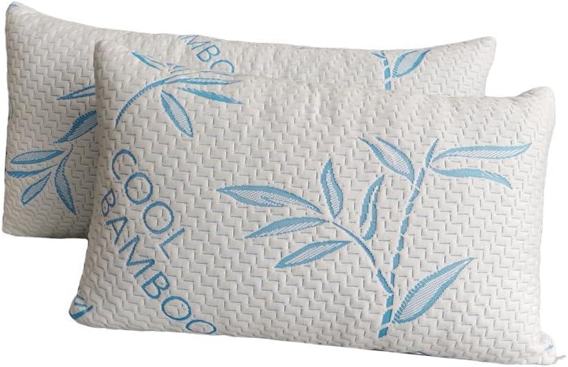 2 Pack King Size Rayon Derived from Bamboo Pillows for Sleeping, Cooling Shredded Memory Foam Adjustable Rayon Derived from Bamboo Bed Pillow with, Removable/Washable Cover (King 2 Pack) 